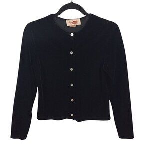 Tiramisu Sweater Womens S Petite Black Cardigan Velour Stretch Long Sleeve